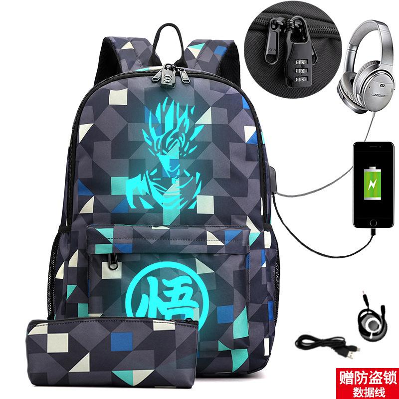Usb Large Capacity Leisure Travel Backpack Animation Printing Luminous Schoolbag Student Pencil Case