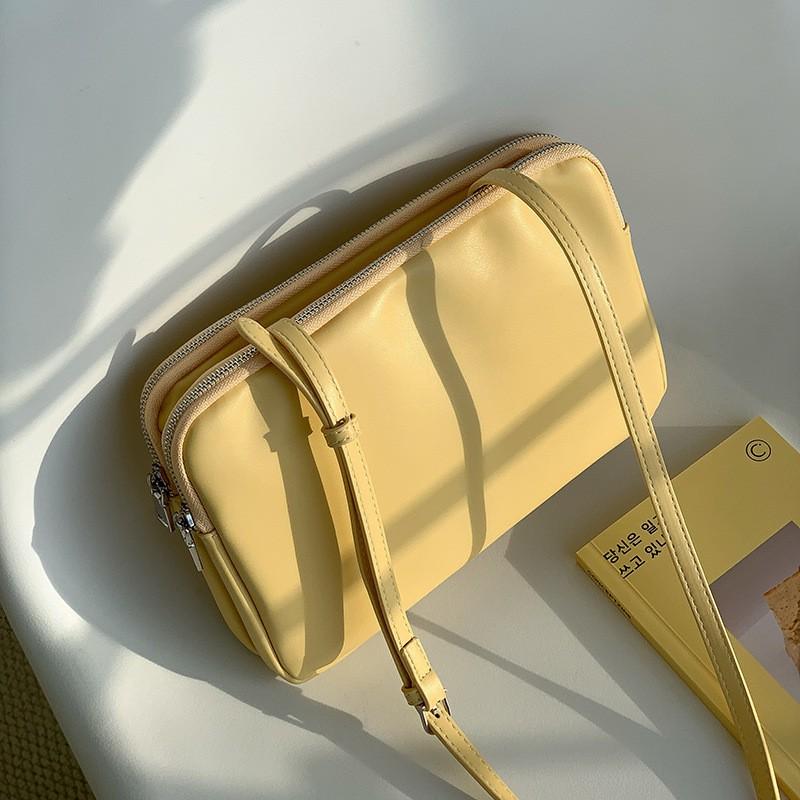 

Korean Style Fashionable Commuter Solid Color Double-layer Soft Leather Small Square Bag All-matching Simple Casual Single-shoulder Women s жёлтый