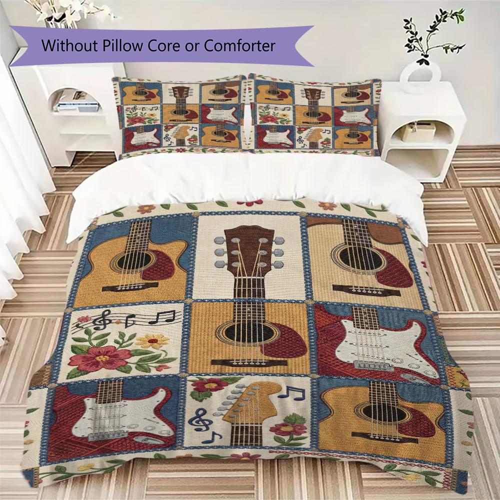 Guitar Music Pattern Bedding uilt Set uilt Cover Pillowcase Home Decoration Birthday Gift (1 * duvet cover + 2 * pillowcase  without core)56