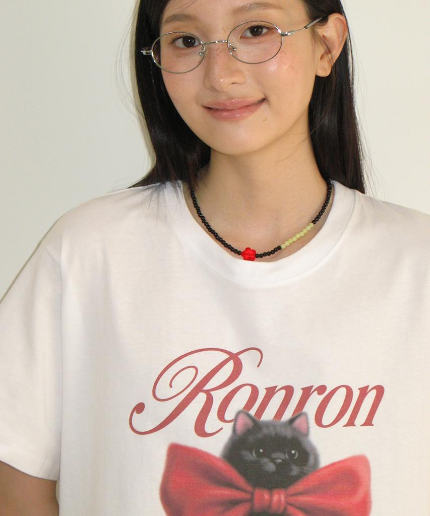 RONRON Big Ribbon Cat Basic Fit T Shirt White