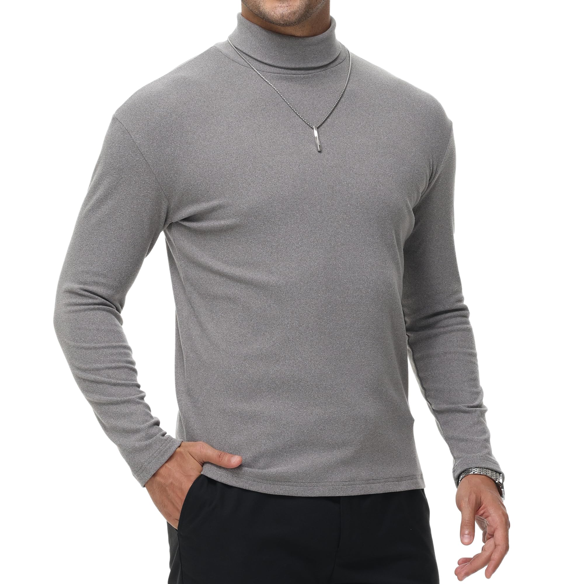 Turtleneck for Autumn and Warm [Hyzhwl] Men s Long-Sleeve T-Shirt, Thick, Warm, Insulated, Winter, Plain,