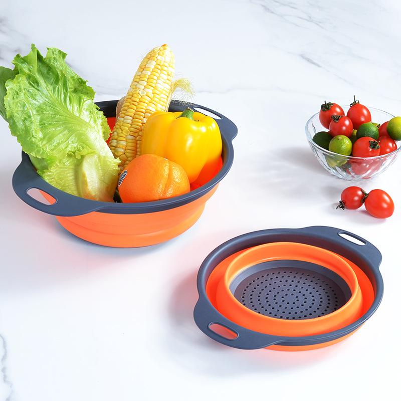 2Pcs Circular drain basket Retractable foldable fruit basket Round drain washing vegetable basket two-piece water filter basket