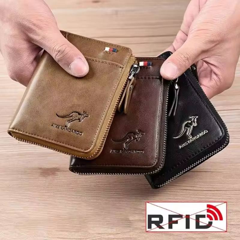 Billetera para Hombre Cuero Tarjetero de Negocios Monedero con Cremallera Billeteras de Lujo para Hombres Protección RFID Monederos Carteira Masculina Lujo