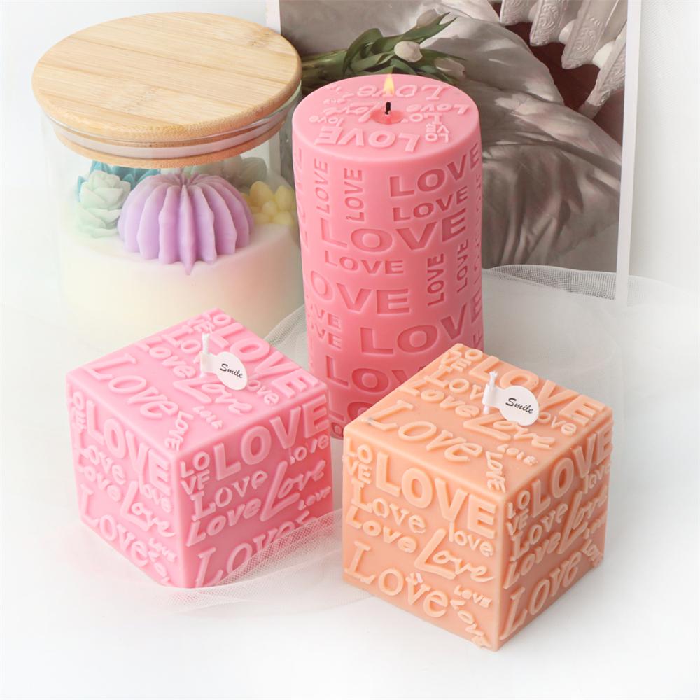 3D Letter Cylinder Cubic Love Silicone Candle Molds DIY Handmade Scented Candles Making Tool Valentine's Day Decor