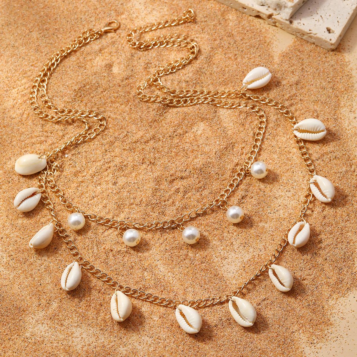 Trendy Multi-layer Pearl Shell Necklace for Women - Retro Seaside Vacation Style Accessory