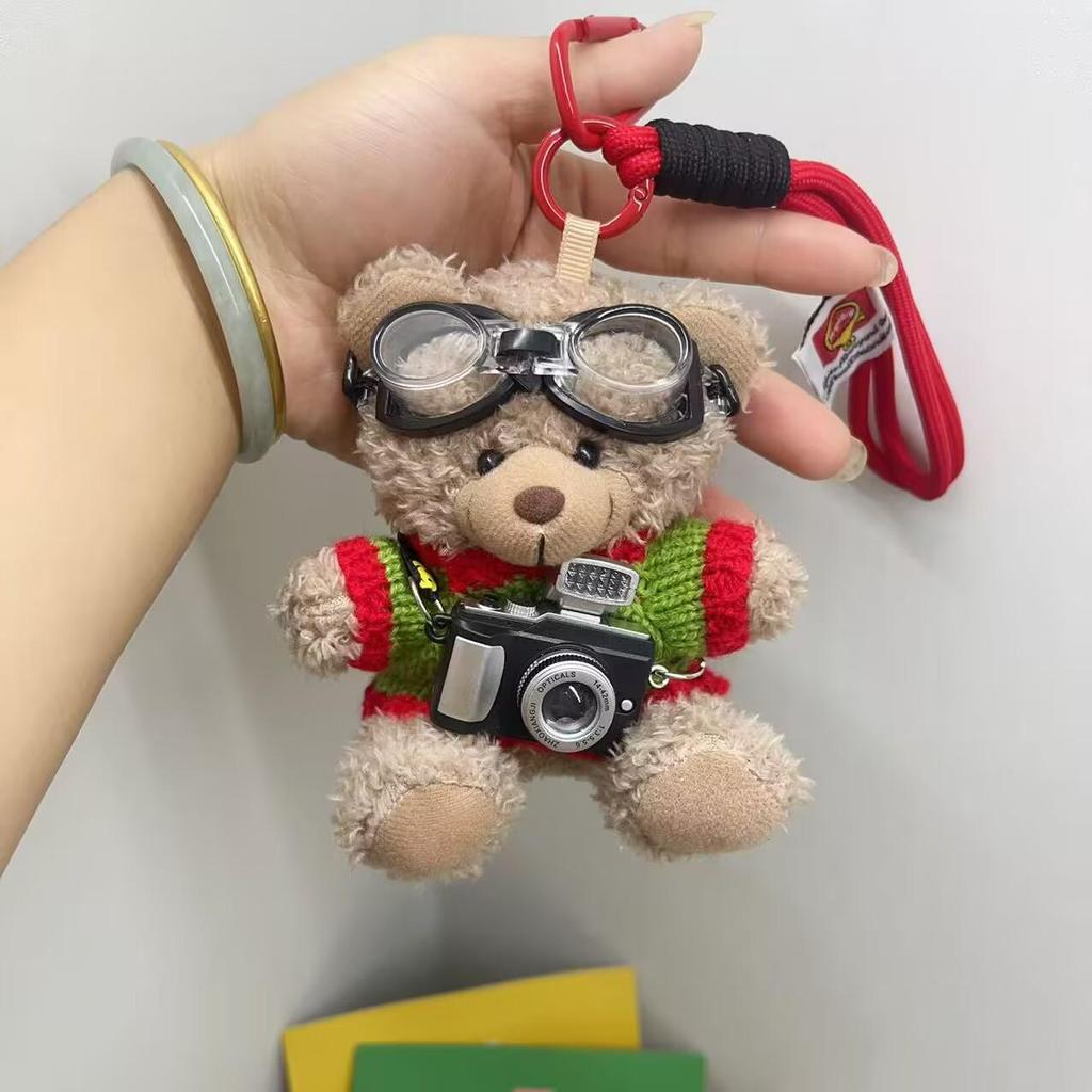 Kreativ Kamera Björn Hänge Plyschdocka Pilot Figur: Present till par Nyckelring Väskberlock