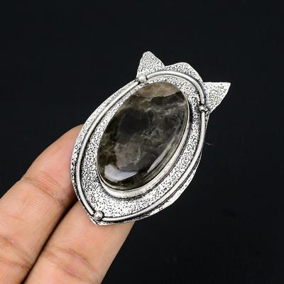 Jahrestagsgeschenk für Sie, natürlicher Larvikit-Solitärring, Größe 7,5, 925er Sterlingsilber