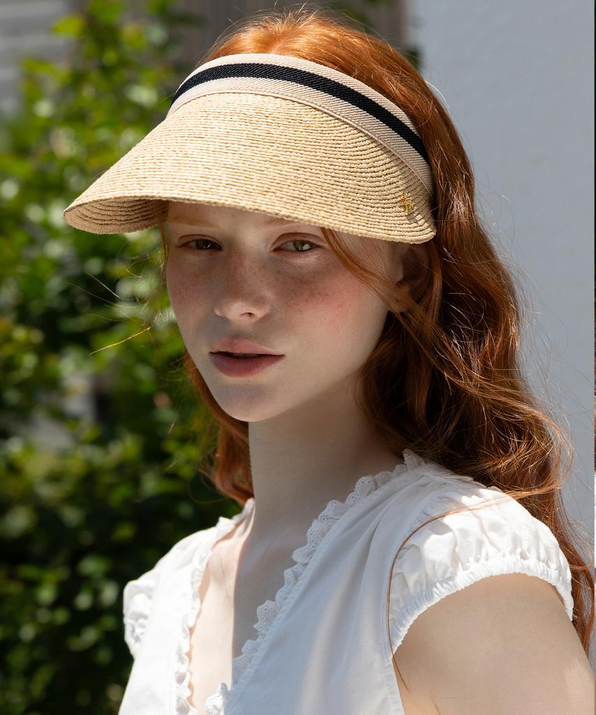 Tatiana Accent Trim Band Natural Raffia Sun Visor Ht8179