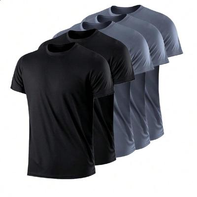 Set di 5 magliette sportive casual da uomo, traspiranti, ad asciugatura rapida, a maniche corte