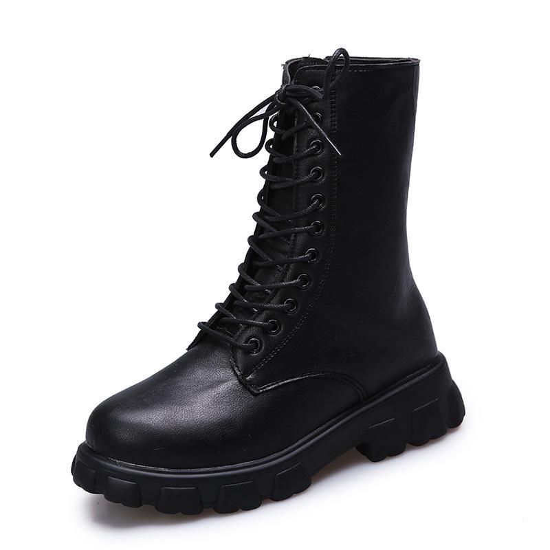 

Martin Boots Women S Round Head Lace-Up Thick-Soled Medium Boots Locomotive Boots 43 чорний