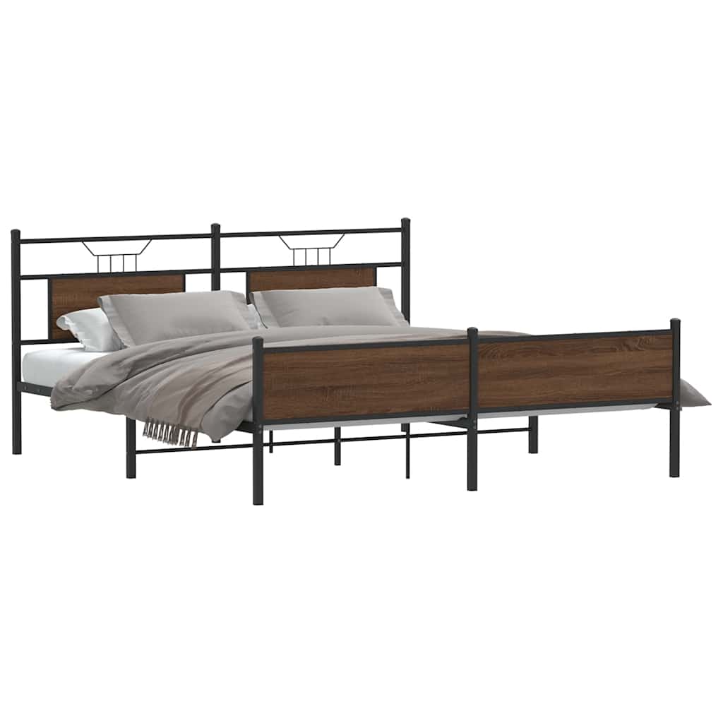 Metal Bed without Mattress Brown Oak Look 160x200 cm