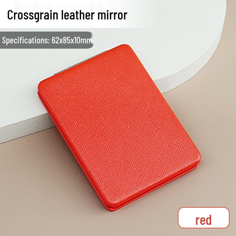 White PU Leather Folding Pocket Mirror - Creative Portable DIY Metal Student Mirror