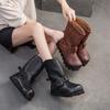 Fashion Top quality Spring Boots Slip on Chimney Ladies Women Shoes Cow Genuine Leather Ankle Booties Autumn Fashion Round Toe Moccasins