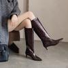 Fashion 2025 Autumn Women Boots Split Leather Women Shoes Pointed Toe Thin Heel Slip-on Knee High Boots Western Modern Ladies Boots