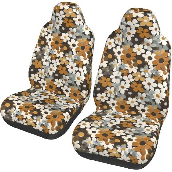 Floral Auto Seat Covers Cute Leaf Front Seat Protector Fit for Cars Sedan SUV Van Set of 2 Pcs, Sage Green Cloth Automotive Vehicle Seat Covers for