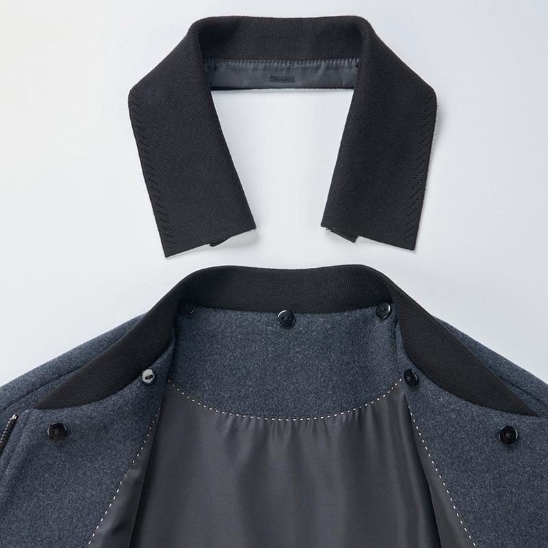 Brand Men's Woolen Baseball Collar Lapel Jacket for Middle-Aged and Elderly - Autumn/Winter Business Lambswool Overcoat