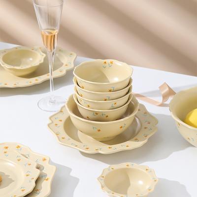 Small Fresh Floral Set, Bowls, Irregular Creative Underglaze Color Dishes, Bowls, Household Style High-Value Tableware