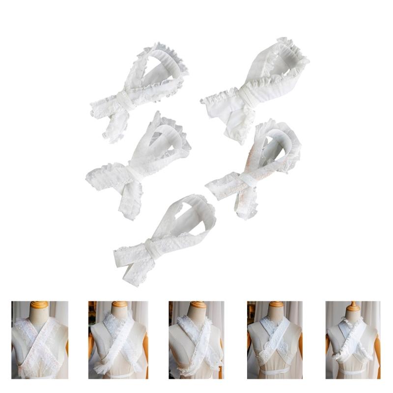 Elegant Kimono Collar Accessory Ruffled Lace Pearls Beaded Japanese Dress Core Collar Lining Kimono Belt for Womens Robe