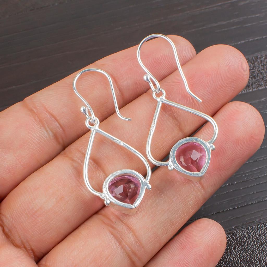 Piedra Preciosa Morganita Plata de Ley 925 Pendientes de Joyería Moderna Para Regalo Para Mamá EE-33-11