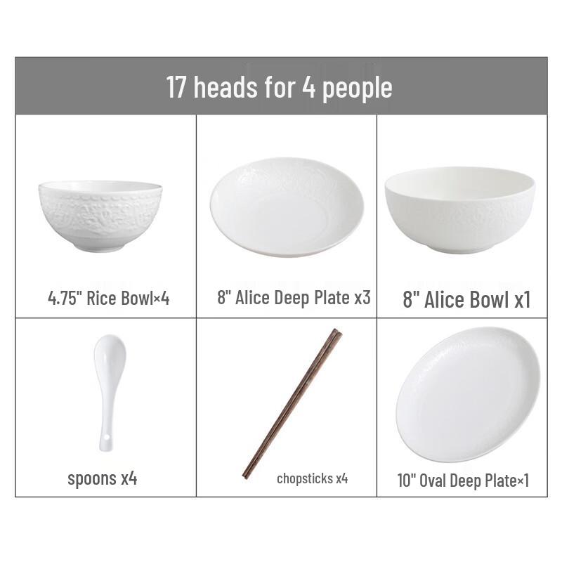 WJ Alice 17-Piece Embossed Ceramic Dinnerware Set