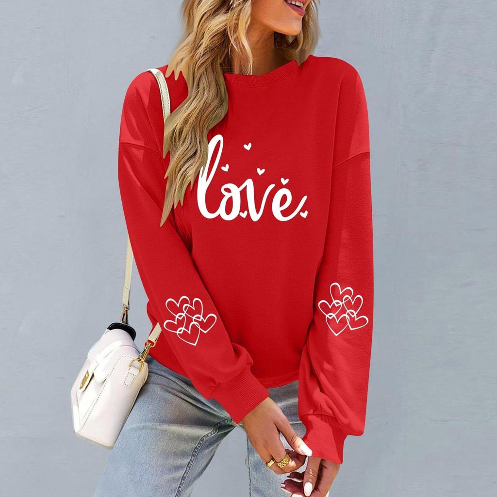 Damers Moderiktiga Lediga Långärmade Hals Valentindags Tryck Pullover Sweatshirt