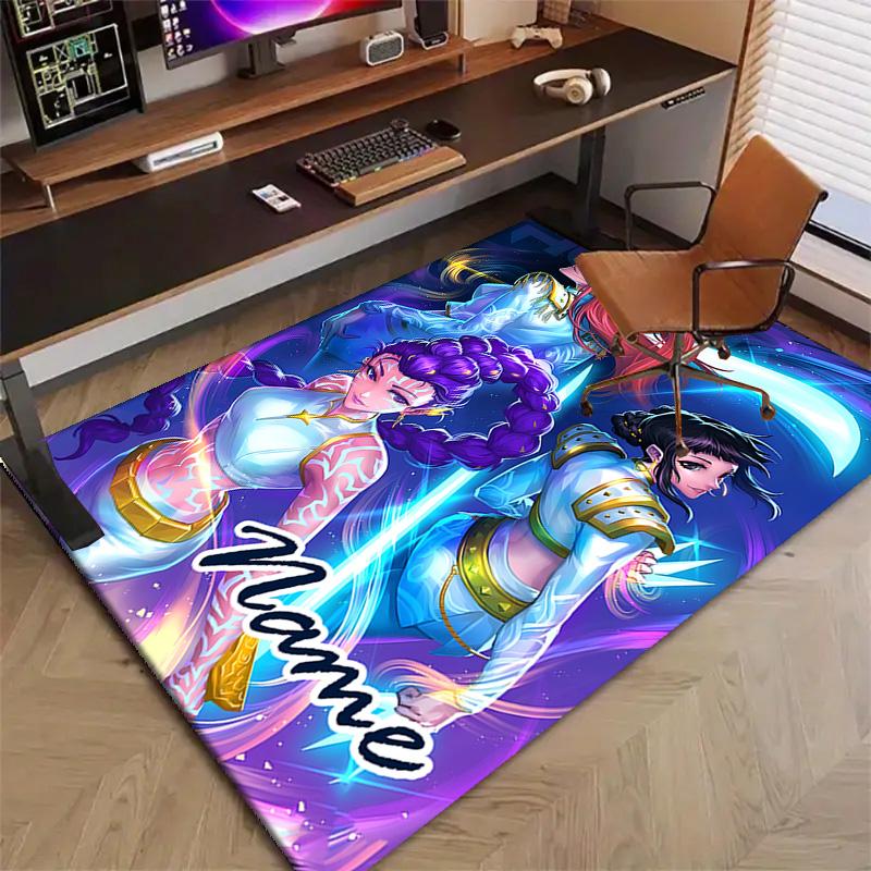 Custom KPop Demon Hunters Mat Personalized Name, Polyester Washable Indoor Entryway Rug, Gift for Christmas, Easter, Thanksgiving Day