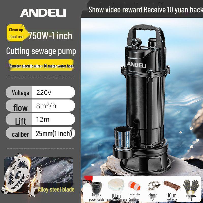 220V Kupfer Klärgruben-Schneidpumpe für Toiletten, Abwasser, Schlamm und Wasser - Ideal für den Hausgebrauch und die Landwirtschaft