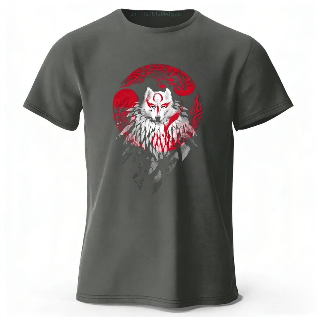 SpringSummer New Mythical White Wolf Cotton Short Sleeved Mens Street Casual Trendy Tshirt Large Loose Comfortable Top