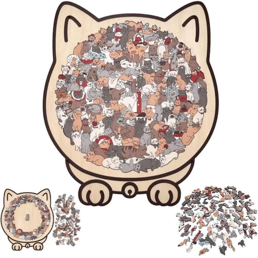 Cute Kitten Cat-shaped Jigsaw Animal Puzzle Unique Irregular Puzzle Cat Wooden Puzzle  For Adults