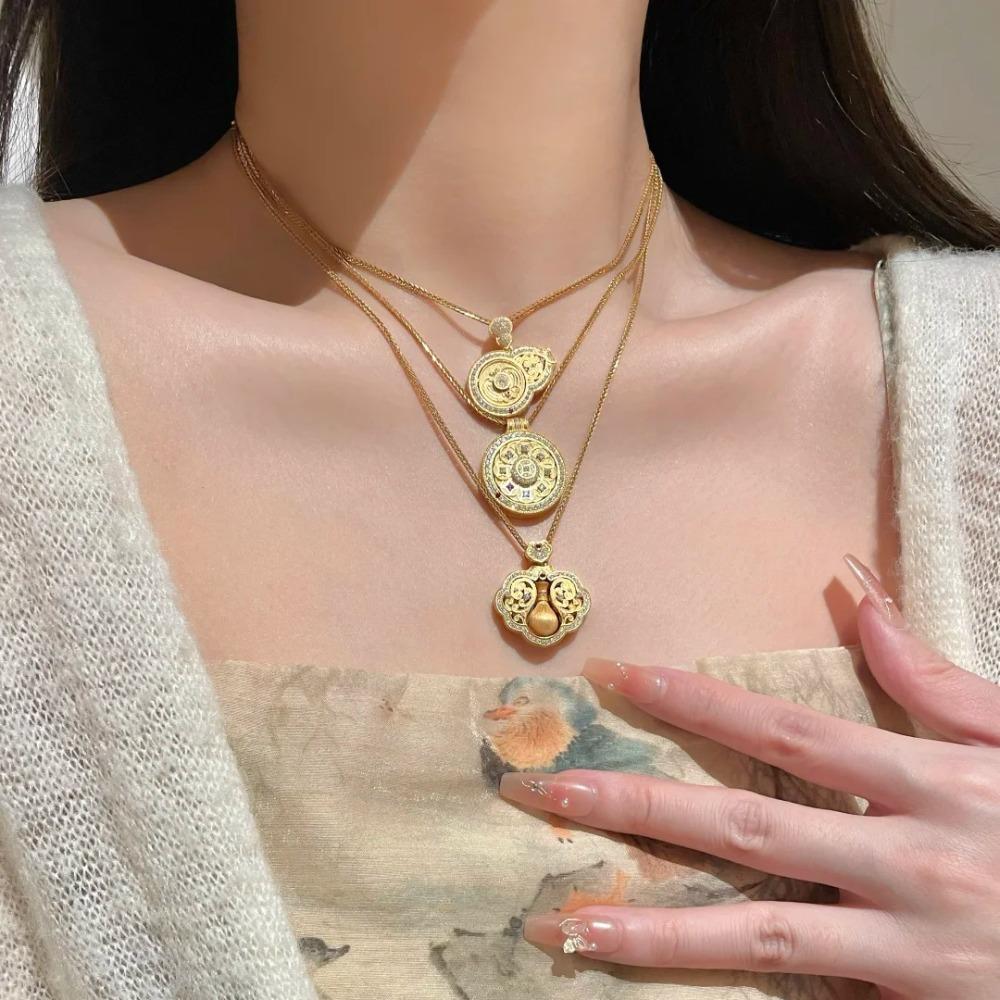 Eastern Blessing Necklace Rotating Eight Directions Wealth Pendant with Diamond Accents