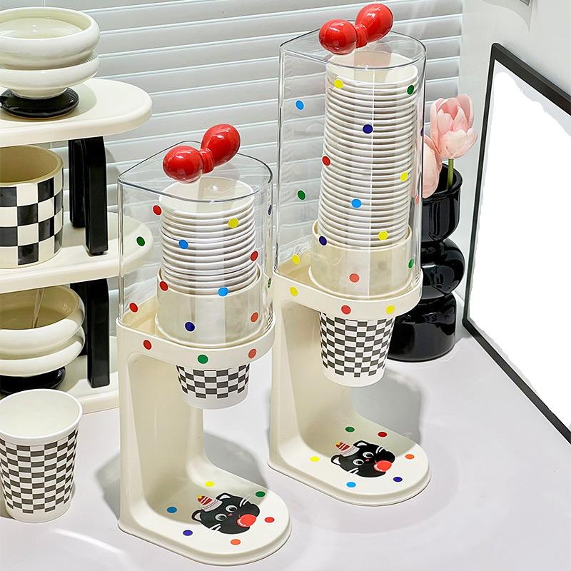 Bow Water Cup Dispenser, Water Dispenser Disposable Cup Holder Rack Flat Bottom Cups, Pull Type Paper Water Cup Dispenser