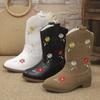 Girls Leather Boots Autumn Winter Kids Embroidered Mid-calf Boots  Sweet Elegant Children  Causal Boots Pointed Toe