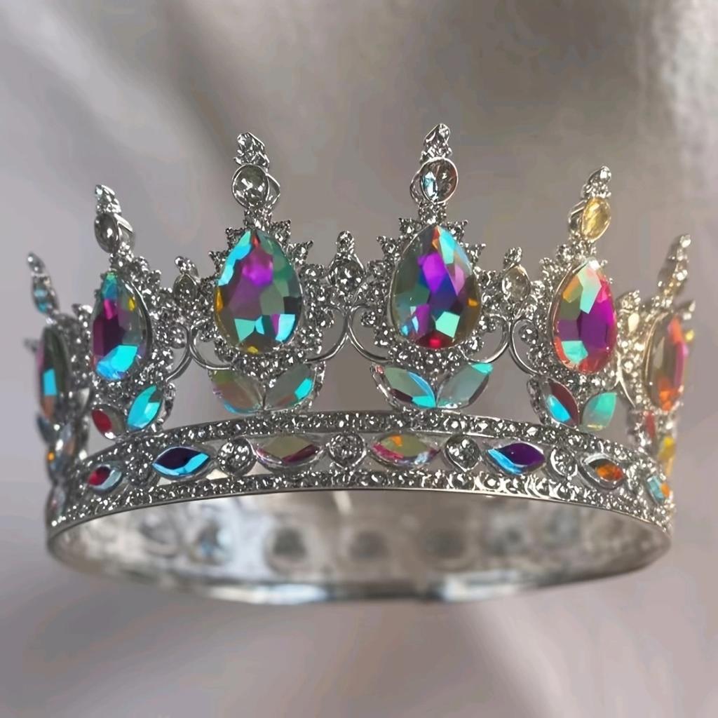 Barocklegierung im Retro-Stil, runde, mit Kristallen besetzte Königinnenkrone, große Krone für die Volljährigkeitszeremonie, Prinzessinnen-Braut-Tiara
