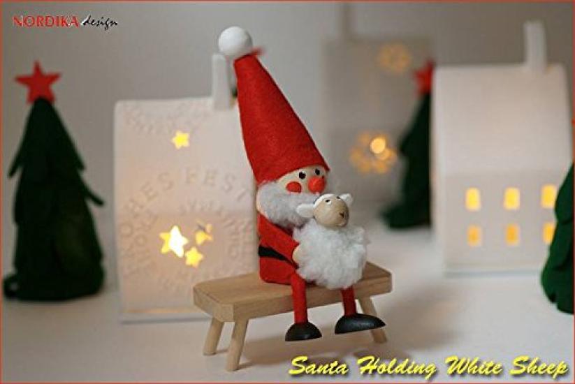 NORDIKA nisse Nordica Nisse Christmas Wooden Doll Holding a White Lamb (Santa / NRD120483)