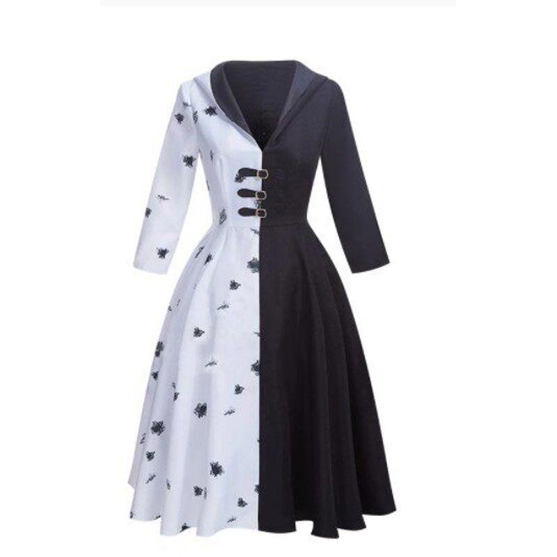 

Cruella Vilcosplay Costume Cruella Black and White Witch Fur Collar Suit Cosplay Performance Outfit Black and White Witch Short Coat XXXL