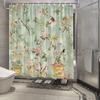 1Pc Vintage Botanical Garden Shower Curtain - Colorful Birds & Flowers, Polyester, 12 Hooks, Waterproof, Bath & Patio Decor