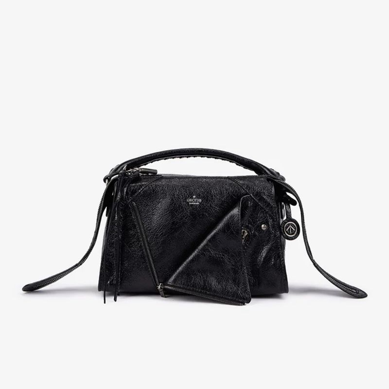 

2025 New Lapel Bag Genuine Leather Large Capacity Tote Bag Women Pleat Arrow Bag Shoulder Shoulder Underarm Motorcycle Bag Classic black mini