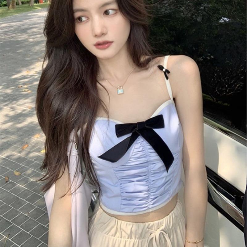 

Чистый красный новый дизайн Sense Niche Outside Wearing Bow Sexy Spice Little Halter жилет Топ женский летний One size