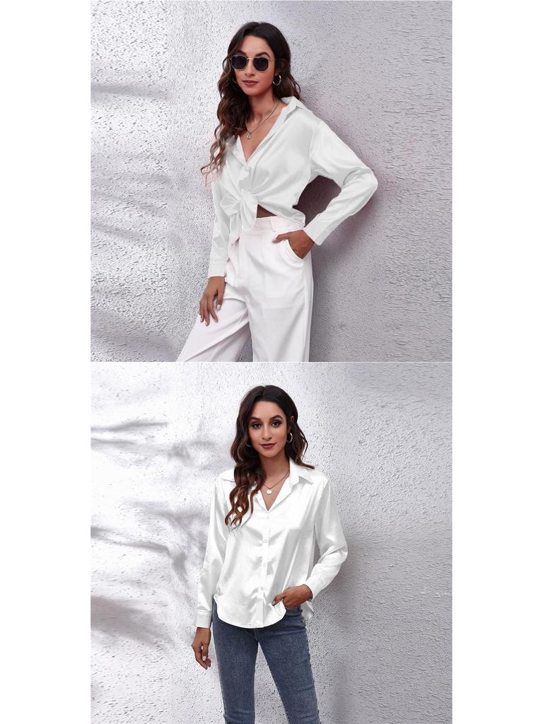 Women's Satin Long-Sleeve Blouse - New European and American Style