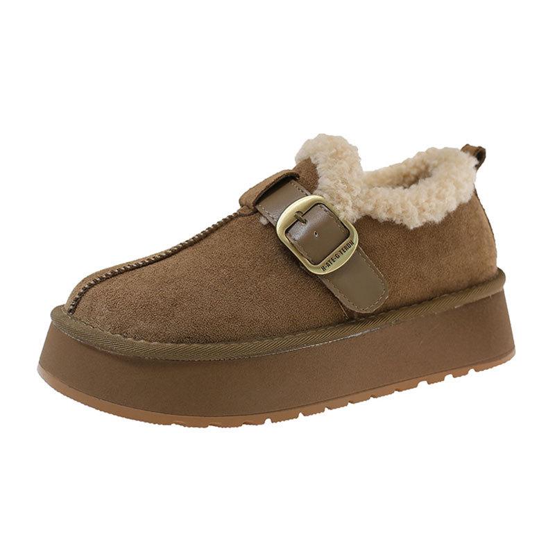 Fleece thickened thick-soled snow cotton shoes women's winter wear new heightening retro Birkenstock shoes