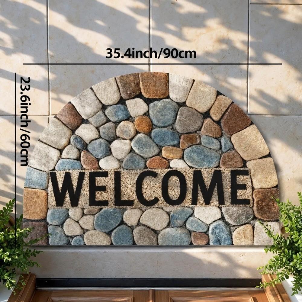 Absorbent Half Round Door Mat Anti-Slip Entry Mat Carpet Retro Semi Circular Doormat Household Use