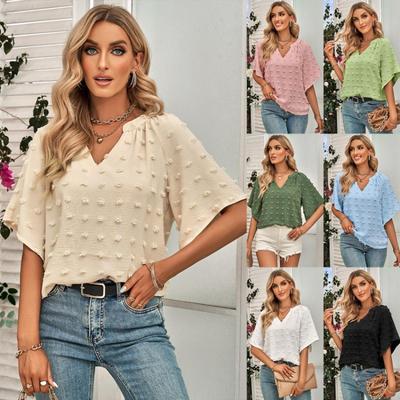 Γυναικείο Casual Φαρδύ Πουλόβερ με V-Neck Μονόχρωμο Μπλουζάκι Μισομάνικο Πουκάμισο Άνοιξη Καλοκαίρι S-XL