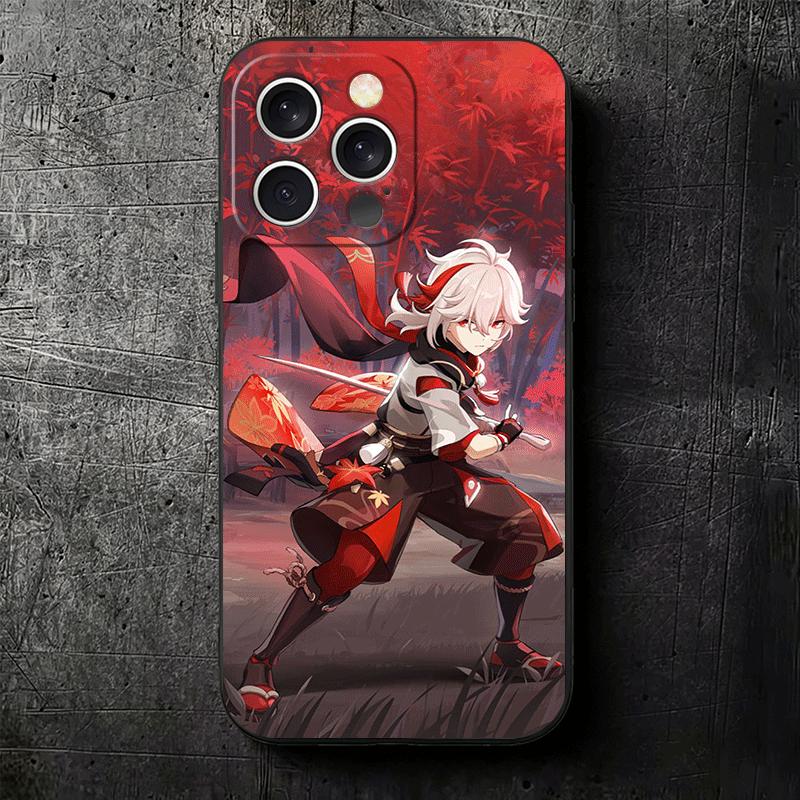 Genshin Impact Kazuha Soft Phone Case for iPhone 16 16E 17 Air 15 Pro Max 14 Plus 13 Mini 11 12 7 Black Cover Back Shell