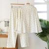 2026 Spring and Autumn Women's New Pajama Cotton Long Sleeved Pants Set with Collar Flower Crape Fabric Home Clothing Set Ladies