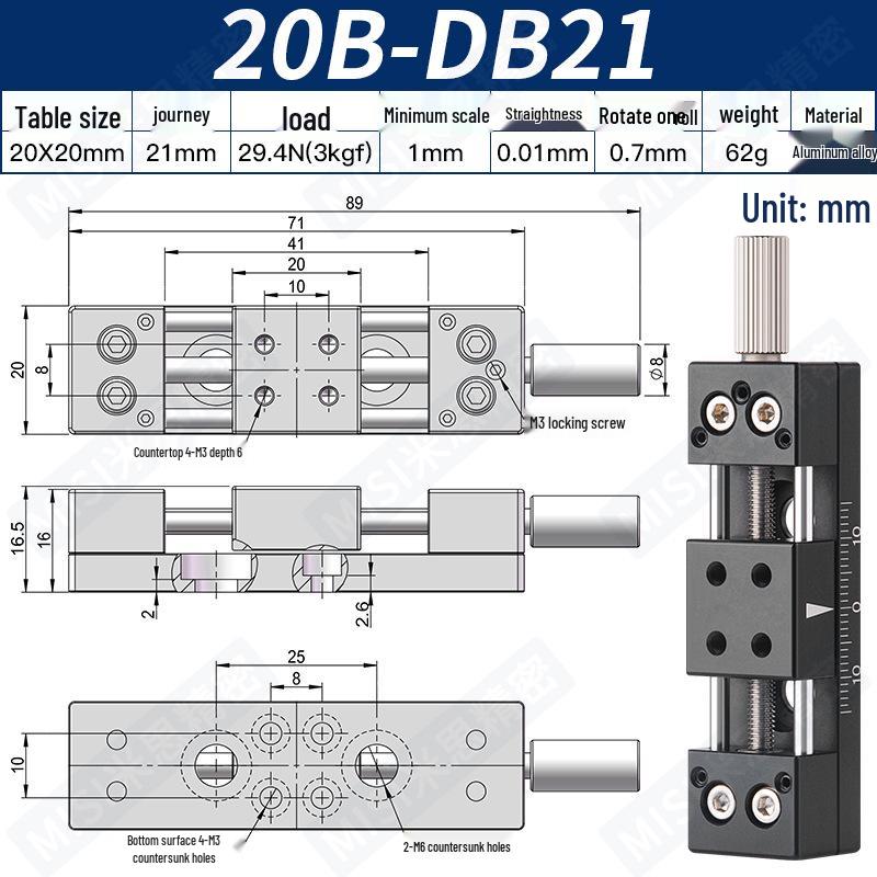 Heavy Load Precision Linear Slide Table with Fine-tuning Screw Rod - 50/80/100 Stroke