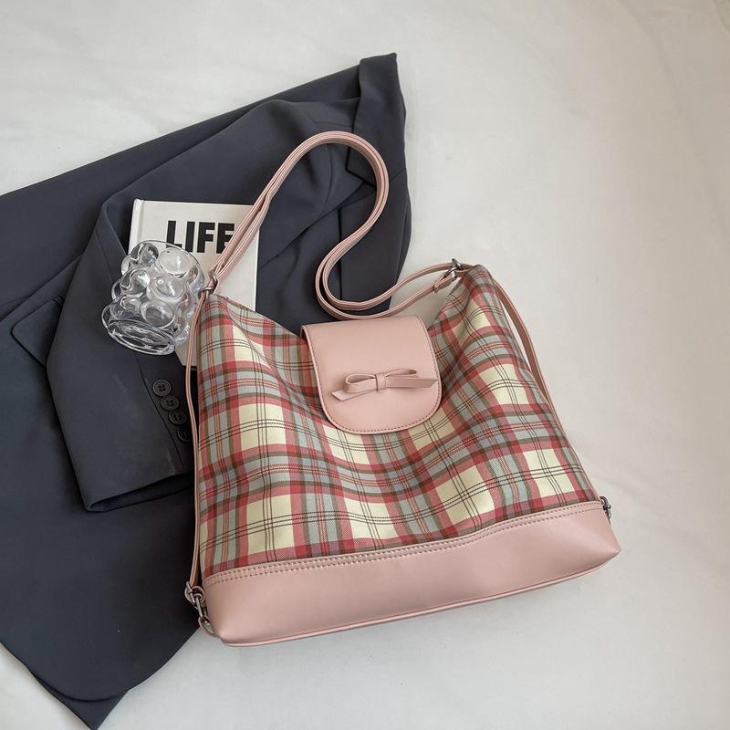 Japanese college style backpack bag women's 2025 new summer plaid commuter tote bag large-capacity shoulder bag
