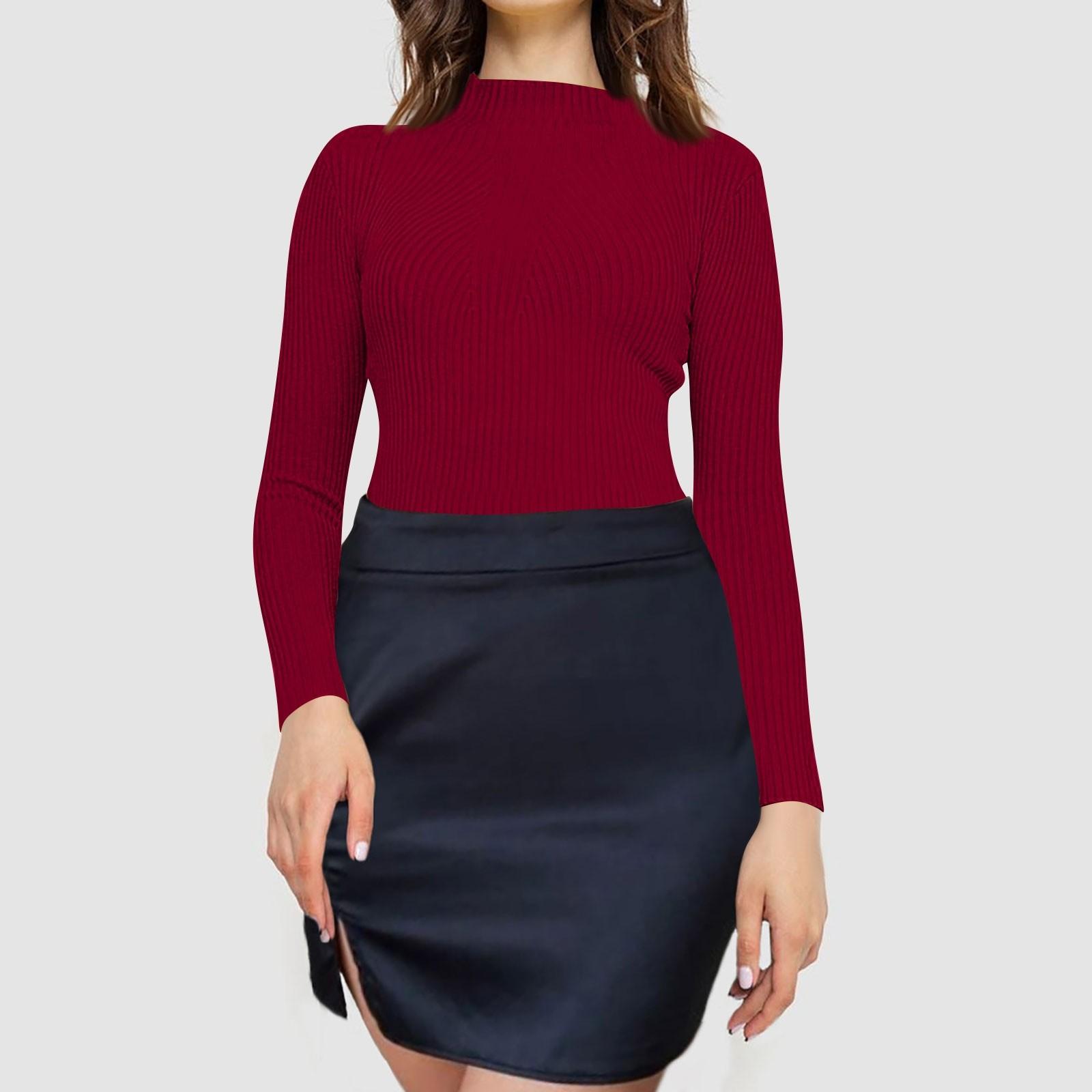 

Женский модный повседневный однотонный свитер с длинным рукавом, тонкий свитер, пуловер, топ M винный