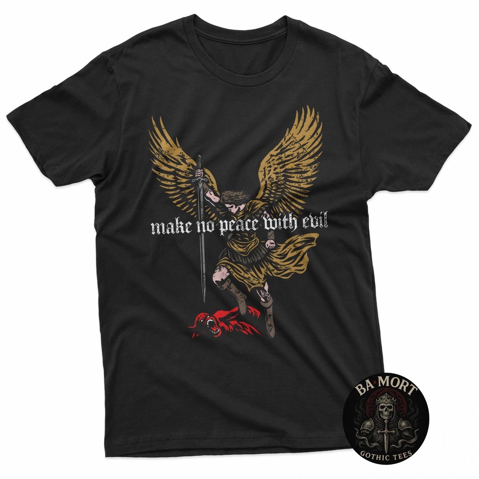 Make No Peace With Evil Archangel Michael Design T-Shirt L