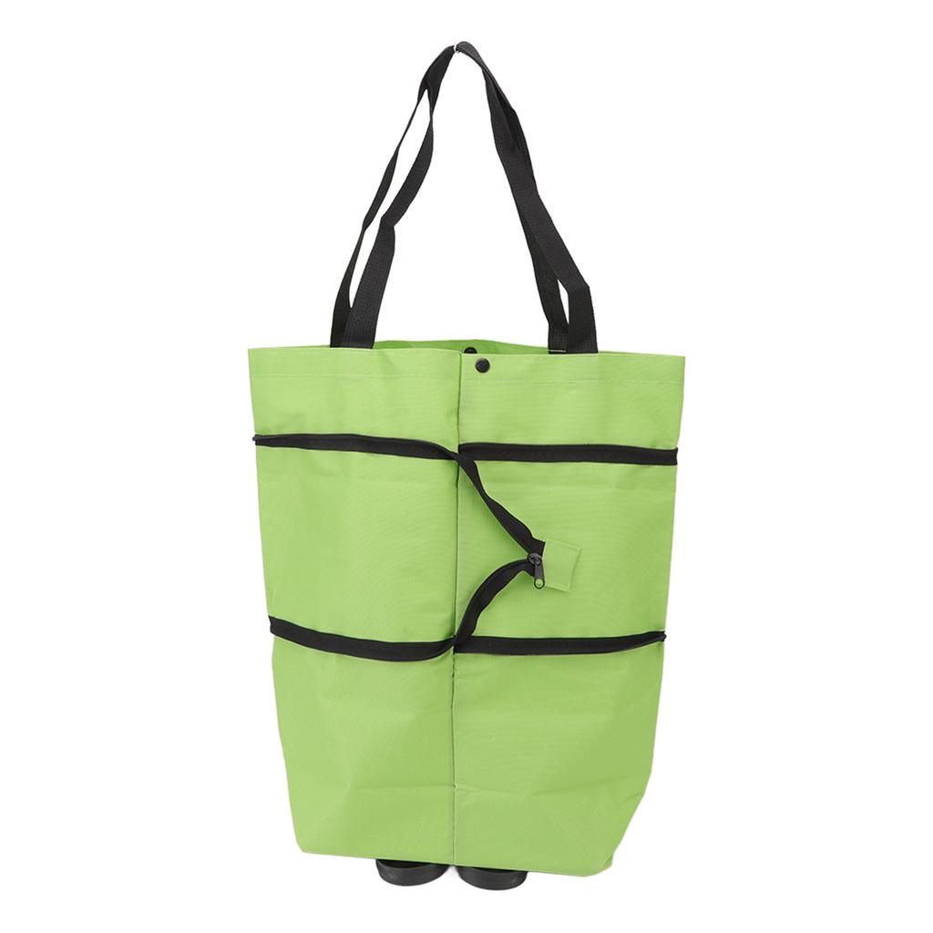 Einkaufswagen Faltbare Tasche Große Kapazität Reißverschluss Design Oxford Tuch mit Rad für Camping Grün