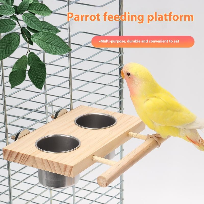 Vogel Edelstahl Futterspender Papagei Vogel Massivholz Stehstock Holzständer Futter Knabbersicher Spielzeugständer Heimtierbedarf